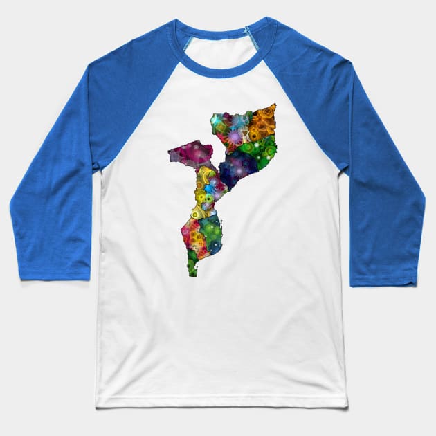 Spirograph Patterned Mozambique Administrative Provinces Map Baseball T-Shirt by RachelEDesigns